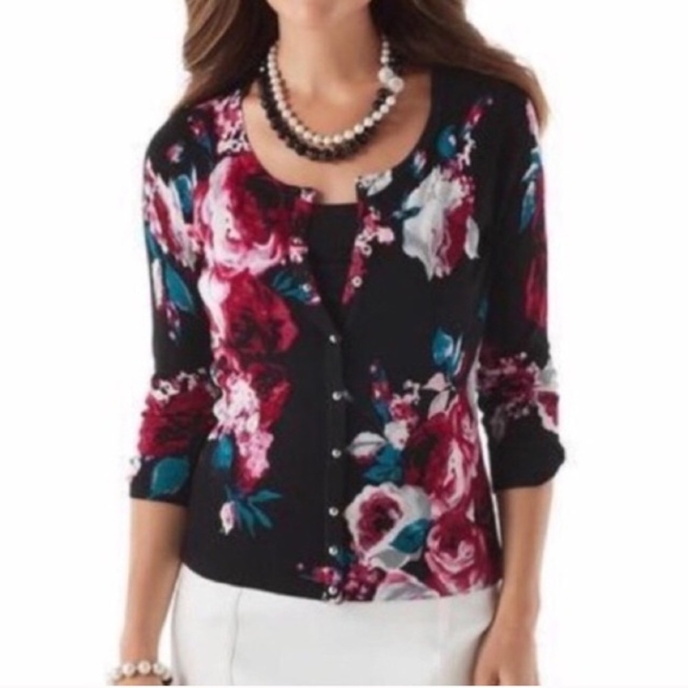White House Black Market Floral Cardigan Sz L